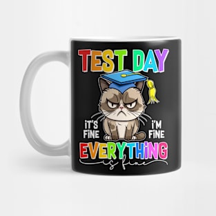 Retro Test Day Black Cat It's Fine I'm Fine Everything Fine Mug